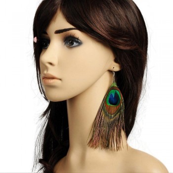Fashion Drop Earrings Feather Peacock Earrings for Women Mardi Gras Thread Carnival Jewelry Colorful, 130mm