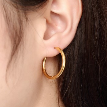 Meaeguet Trendy Silver Rose Gold Black Tone Stainless Steel Hoop Earrings Round Loop Earring For Women 25mm/20mm/11mm
