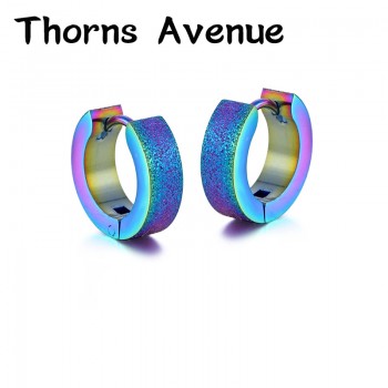 Thorns Avenue High Quality 1 Pair 4 Colors Round Shape Scrub Europe Men amp; Women Punk Stainless Steel Hoop Earrings Jewelry