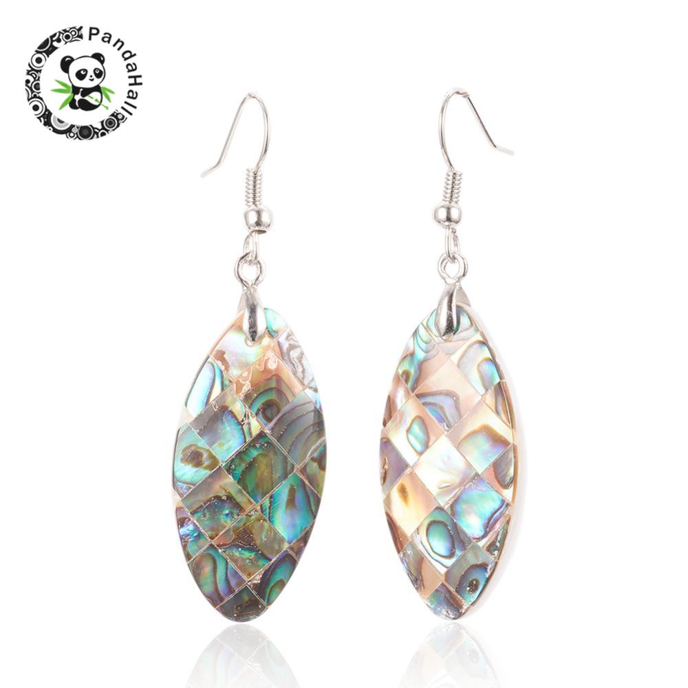natural abalone/paua shell dangle earrings, with Metal tone brass findings, horse eye, 54mm; pin: 0.6mm