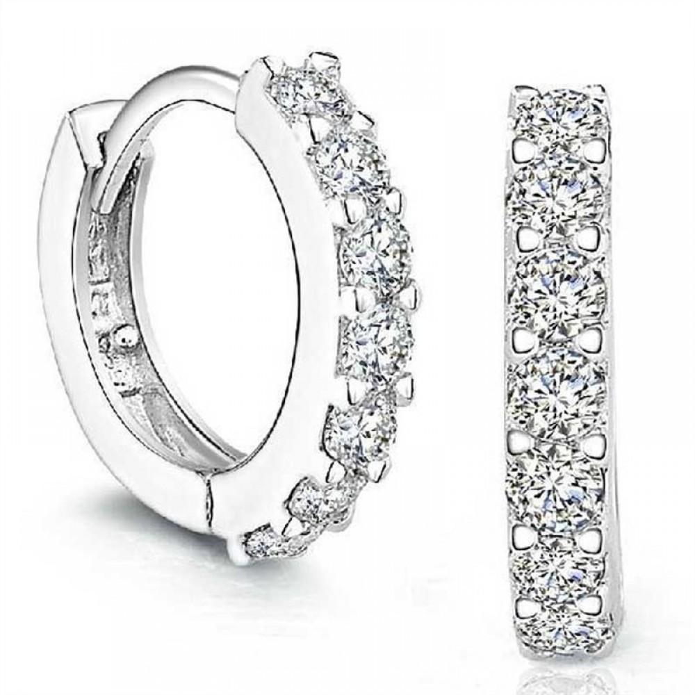 1 Pair Silvering Plated Huggies Earrings Small Round Rhinestones Hoop Earrings Womens Hot Fashion Jewelry Gifts Free Shipping