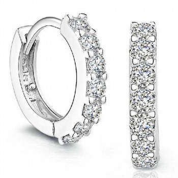 1 Pair Silvering Plated Huggies Earrings Small Round Rhinestones Hoop Earrings Womens Hot Fashion Jewelry Gifts Free Shipping
