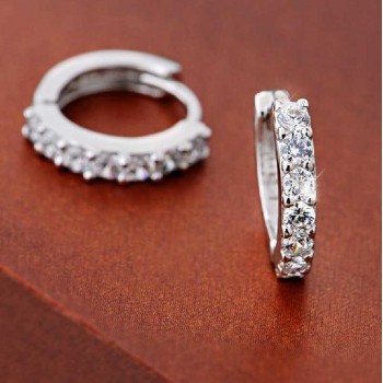 1 Pair Silvering Plated Huggies Earrings Small Round Rhinestones Hoop Earrings Womens Hot Fashion Jewelry Gifts Free Shipping