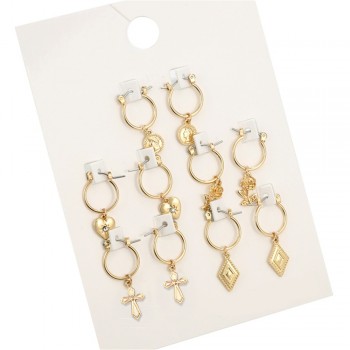 VIVILADY Fashion 5pairs Circle Round Hoop Earrings Women Gold Color Heart Queen Rose Crystal Hiphop Brincos Boho Jewelry Gifts