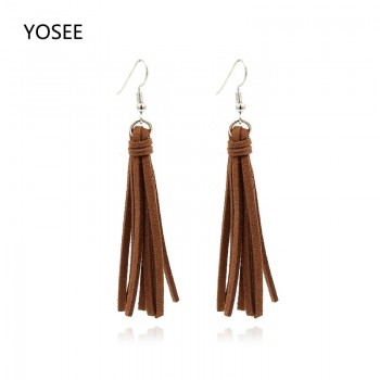 Earrings For Women Bohemian Tassel Earrings Black White Blue Red Pink leather Fabric Long Drop Dangle Tassel Jewelry
