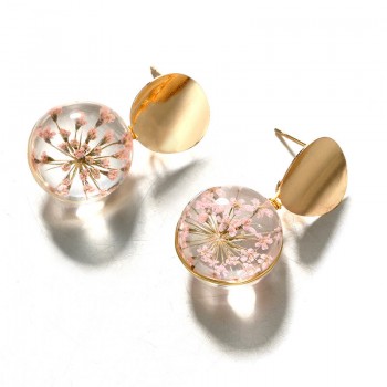 Clear Transparent Ball Earrings Gold Color Sequin Dangle Hanging Earrings for Women Fashion Dried Flower Jewelry Wedding Earings