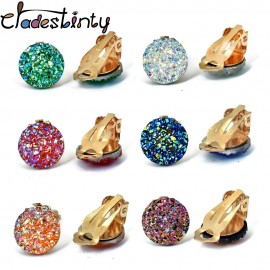 Chadestinty Gold Color Ear Clips Earrings For Women Jewelry Blue White Round Resin Cuff Earring Without Piercing Druzy Earrings