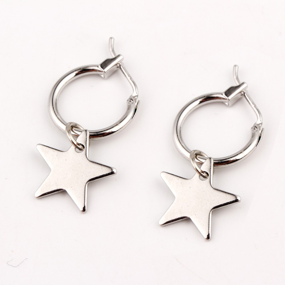 European Endless Circle Hoop Earrings Handmade Silver Gold Color Simple Star Earring For Women Men Chic Bijoux Jewelry Charms
