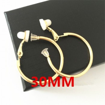 Big small circle gold silver Round Clip on the ear Earrings hoops for women with cushion pad without piercing Fashion jewelry