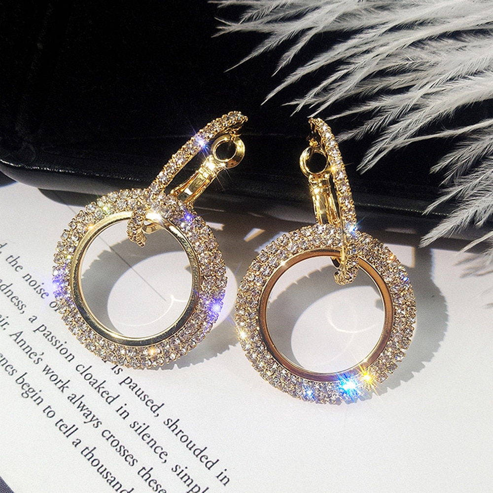 FYUAN Fashion Korean Style Big Round Hoop Earrings Luxury Gold Silver Color Rhinestone Earring Women Party Jewelry Gift