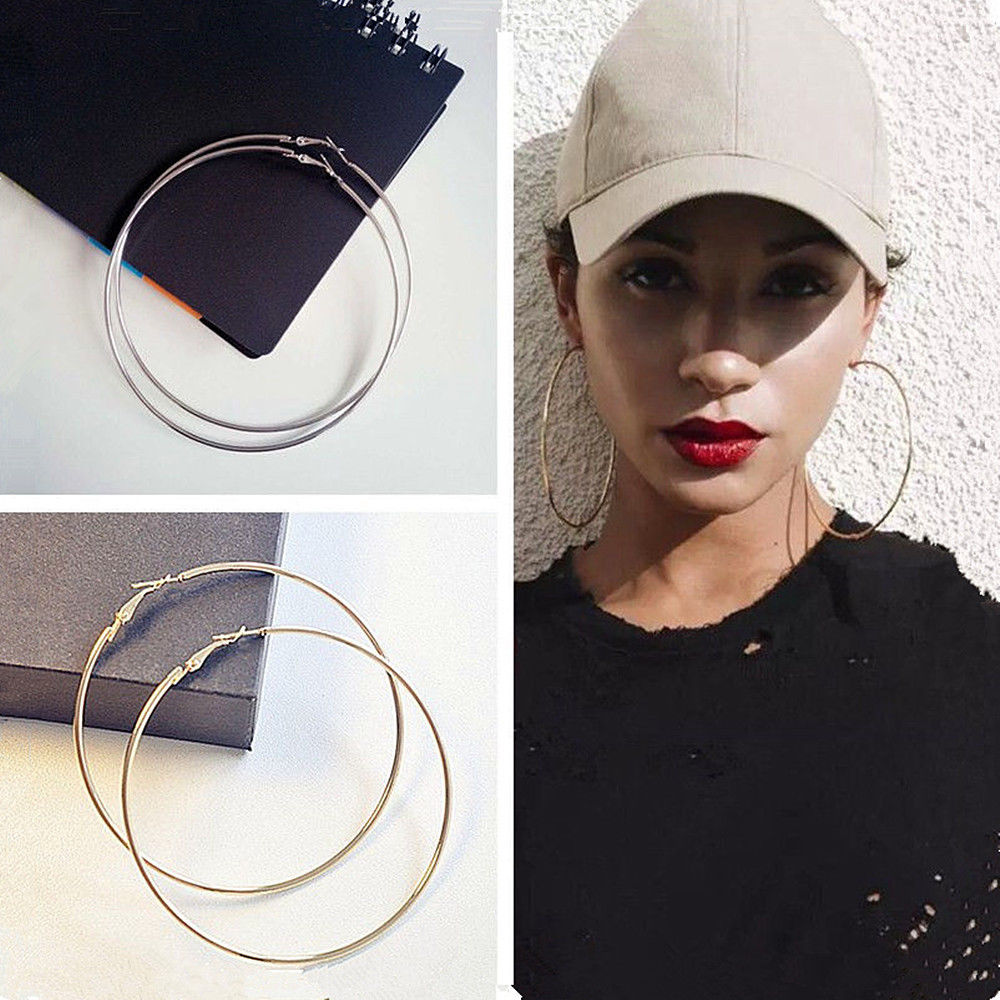 4 Size Women Gold Silver Color Metal Big Circle Smooth Large Big Round Hoop Earings For Women Sexy Fashion Jewelry