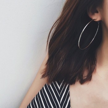 4 Size Women Gold Silver Color Metal Big Circle Smooth Large Big Round Hoop Earings For Women Sexy Fashion Jewelry