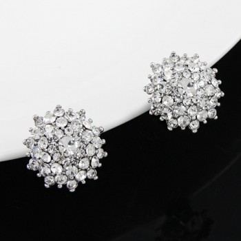 FLOLA Fashion Women Clip Earrings without Piercing Round Gold Clip On Earrings for Women Crystal Clip Ears Rhinestones ersh14