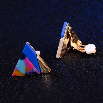 SUKI Fashion Korea Style Triangle Clip on Earrings Without Piercing for Girls Party Cute Colorful Joint No Hole Ear Clip