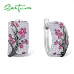 SANTUZZA Silver Earrings For Women Pure 925 Sterling Silver Sparkling Red Stones Cubic Zirconia brincos Trendy Fashion Jewelry