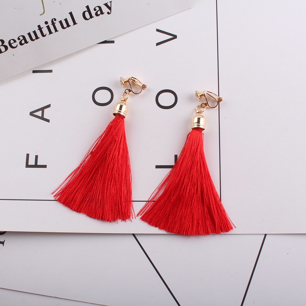 Fiber Tassel Clip on Earrings for Women 17 color Bridal Bohemia Bridal No Pierced Fashion Wedding Jewelry Party Ear Clip