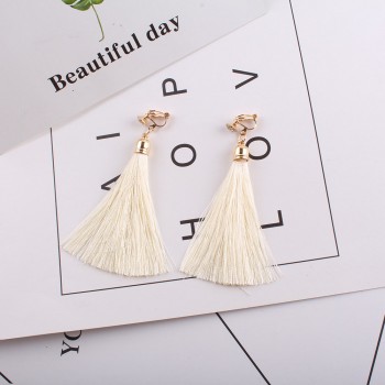 Fiber Tassel Clip on Earrings for Women 17 color Bridal Bohemia Bridal No Pierced Fashion Wedding Jewelry Party Ear Clip