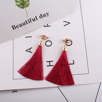 Fiber Tassel Clip on Earrings for Women 17 color Bridal Bohemia Bridal No Pierced Fashion Wedding Jewelry Party Ear Clip