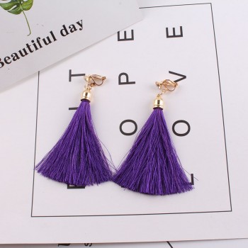 Fiber Tassel Clip on Earrings for Women 17 color Bridal Bohemia Bridal No Pierced Fashion Wedding Jewelry Party Ear Clip