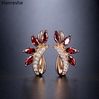 HANRESHE New Micro-wax Inlay Red Horse Eye Natural Zircon S  Earrings Women 585 Rose Gold Luxury Wedding Party Fine Jewelry