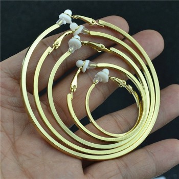 Big small circle gold silver Square line Round Clip on the ear Earrings Hoop for women with cushion pad without piercing Fashion