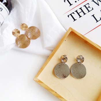 Metal Textured Round Disc Clip Earrings Without Piercing Statement Geometric Big Circle Earrings No Pierced hole
