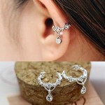 1pc Elegant Women Crystal Rhinestone Water Drop Pendant Ear Cuff Wrap Clip Cartilage Earrings Silver Gold Faux Piercing Jewelry
