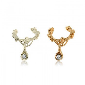 1pc Elegant Women Crystal Rhinestone Water Drop Pendant Ear Cuff Wrap Clip Cartilage Earrings Silver Gold Faux Piercing Jewelry