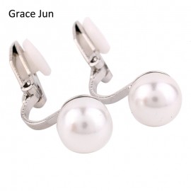 Grace Jun 4 colors New simulated pearl clip on earring no pierced for women wedding luxury bridal earring bijouterie 8mmamp;12mm