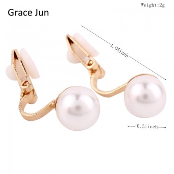 Grace Jun 4 colors New simulated pearl clip on earring no pierced for women wedding luxury bridal earring bijouterie 8mmamp;12mm