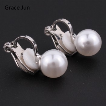 Grace Jun 4 colors New simulated pearl clip on earring no pierced for women wedding luxury bridal earring bijouterie 8mmamp;12mm