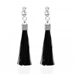 Chadestinty Tassel Earrings For Women Antique Long Ear Clip Earing Black White Silk Fabric Fringe Earring Vintage Cuff Earings