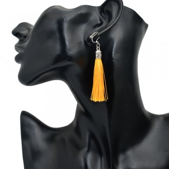 Chadestinty Tassel Earrings For Women Antique Long Ear Clip Earing Black White Silk Fabric Fringe Earring Vintage Cuff Earings