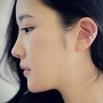 Best selling Womens Punk Silver Crystal Leaf Ear Cuff Cartilage Wrap Clip On Earring Stud Drop shipping 2018 Jun13