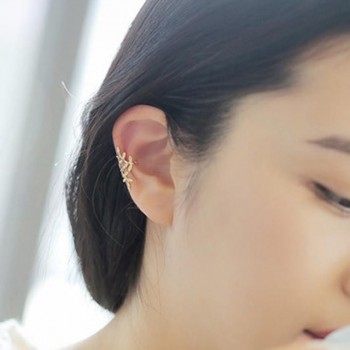 Best selling Womens Punk Silver Crystal Leaf Ear Cuff Cartilage Wrap Clip On Earring Stud Drop shipping 2018 Jun13