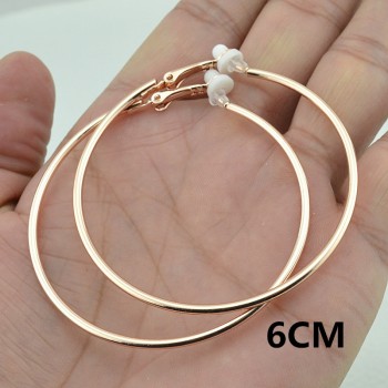 Big small circle Rose gold Black Round Clip on the ear Earrings Hoop for women with cushion pad without piercing Fashion jewelry