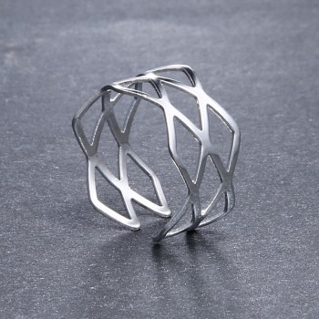 Rinhoo Adjustable Openwork Striped Flower Heart Shaped Geometric Open Ring Stainless Steel Ladies Party Jewelry Rings