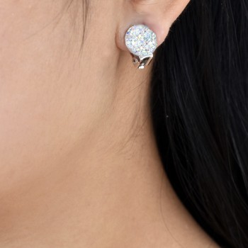 Chadestinty Simple Silver Color Round Ear Clip No Hole Resin Ear Cuff Earring Women Jewelry Fake Crystal Earrings Druzy Earings
