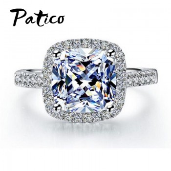 PATICO Luxury 100% 925 Sterling Silver Rings for Women Wedding Engagement Acessories Cubic Zirconia Jewelry Big Promotion