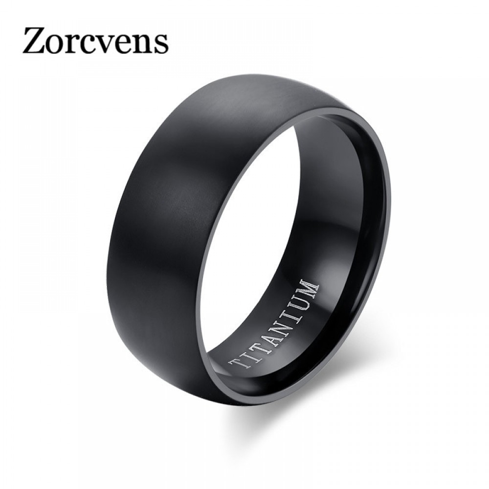 ZORCVENS Fashion Mens Black Titanium Ring Matte Finished Classic Engagement Anel Jewelry For Male Wedding Bands