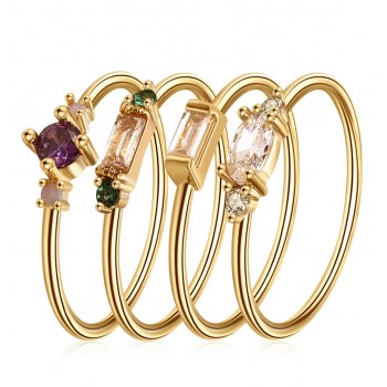 Fashion 4pcs/set Gold Color Plating Simple Boho Rings Women Zircon bohemian Engagement Rings