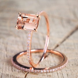 Female Square Ring Set Luxury Rose Gold Filled Crystal Zircon Ring Wedding Band Promise Engagement Rings For Women Jewelry Gifts
