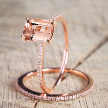 Female Square Ring Set Luxury Rose Gold Filled Crystal Zircon Ring Wedding Band Promise Engagement Rings For Women Jewelry Gifts