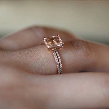 Female Square Ring Set Luxury Rose Gold Filled Crystal Zircon Ring Wedding Band Promise Engagement Rings For Women Jewelry Gifts