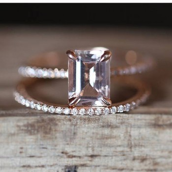 Female Square Ring Set Luxury Rose Gold Filled Crystal Zircon Ring Wedding Band Promise Engagement Rings For Women Jewelry Gifts