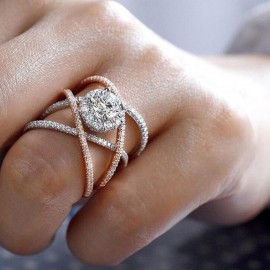 2018 Fashion Cross Design Color Separation Rose Gold Ring Crystal Zircon Filled Wedding Engagement Rings for Women Jewelry 6-10