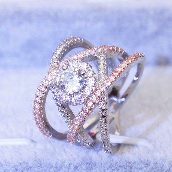 2018 Fashion Cross Design Color Separation Rose Gold Ring Crystal Zircon Filled Wedding Engagement Rings for Women Jewelry 6-10