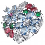 Flower Colorer Stone Engagement Ring Wedding Ring Silver Color Rings for Women Accessories Jewelry Anillos Mujer O5N046