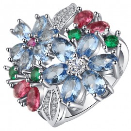 Flower Colorer Stone Engagement Ring Wedding Ring Silver Color Rings for Women Accessories Jewelry Anillos Mujer O5N046