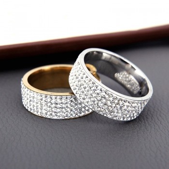 H:HYDE 5 Row Lines Clear Crystal Wedding Rings For Women Fashion Rhinestone Stainless Steel Female Teen Jewelry anillos mujer